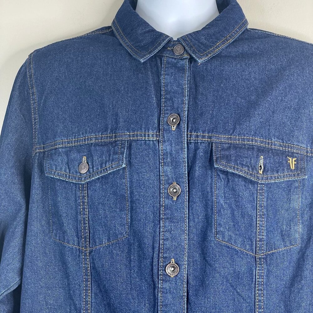 Frye Heritage Denim Dress Womens XXL Blue Jean Button Up Cowgirl Western Casual - Picture 2 of 12
